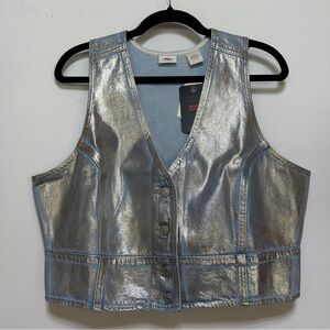Levi’s | Metallic Denim Corset Vest Top Medium Wash Button Front Size XL NWT
